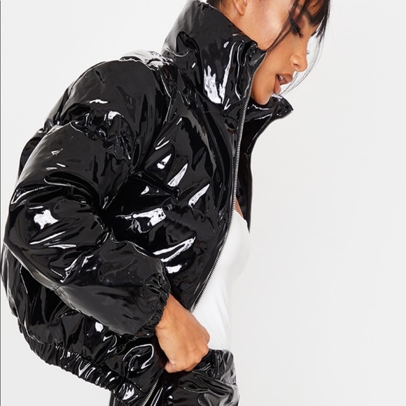 Vinyl black patent puffer jacket - Picture 3 of 7